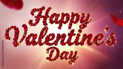 Happy Valentine’s Day Message Formed by Swirling Petals and Sparkles