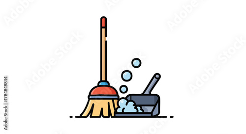 Simple illustration of a broom and dustpan, ideal for cleaning and household chores