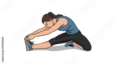 Woman stretching her hamstring and quadriceps muscles in a seated position
