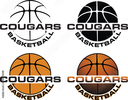 Basketball Design For Cougars is a great graphic for basketball teams that includes a four versions of the design form simple to complex. It is great for shirt designs and promotional products.