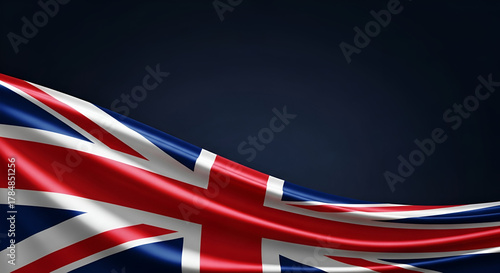 Waving Union Jack Flag on Dark Blue Background united kingdom
