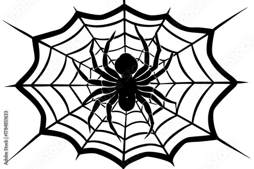 Spider web silhouette vector art with a spider inside, halloween theme, spider, web, spiderweb, silhouette, vector, illustration, design, isolated, black, halloween, arachnid, scary, danger, trap