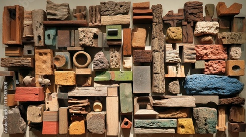 Mixed-material, textured blocks art piece