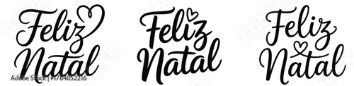 Feliz Bom Natal text calligraphic lettering Christmas tree winter bundle or group or collection set vector Design for t shirt, posters, greeting card, stickers Print vector illustration. Print