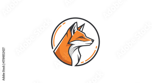 A detailed illustration of a fox's head in profile, enclosed within a circular frame.
