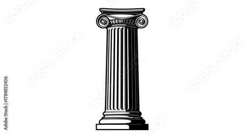 Illustration of a classical Ionic column with fluted shaft and volute capital, isolated on white.
