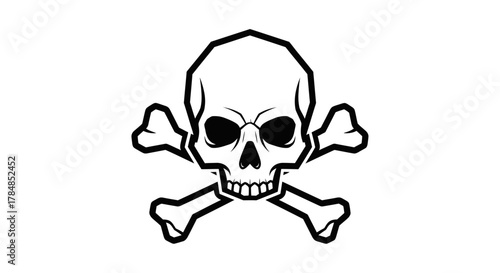 Skull and crossbones, a symbol of danger and death, in black and white.