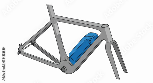 Electric bike frame with an integrated battery. Technical vector illustration of an e-bike component. Flat design graphic isolated on white background