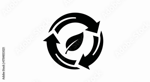 Sustainability and recycling vector icon. Eco-friendly symbol with a leaf and arrows. Minimalist flat design graphic