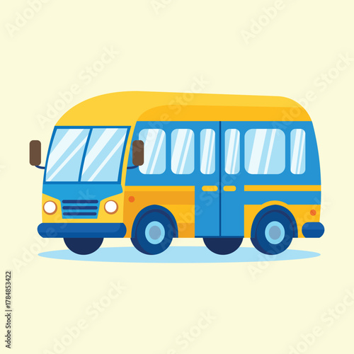 Yellow and Blue Cartoon Shuttle Bus Vector