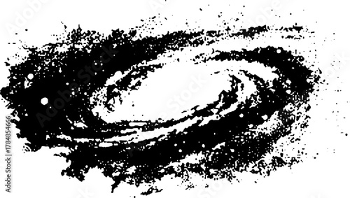 Galaxy illustration in black and white engraving style. Vintage vector illustration with intricate line work and cosmic elements throughout the set.