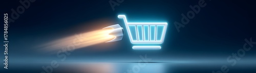 AI Ecommerce Futuristic shopping cart icon with a speed effect, symbolizing fast delivery.