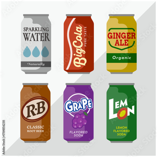 炭酸飲料缶イラストセット（6種類・クラシックフレーバー）