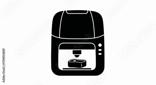 A 3d food printer bioprinting meat icon. Cultured and lab-grown food technology concept. Minimalist black glyph vector illustration