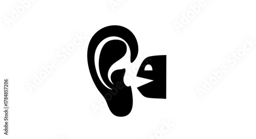 Ear and mouth communication icon. Minimalist vector illustration of listening, speaking, and gossip. Flat design glyph symbol