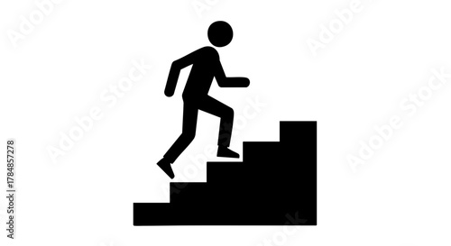 Person climbing stairs icon. Career growth and success concept. Minimalist flat design silhouette vector illustration
