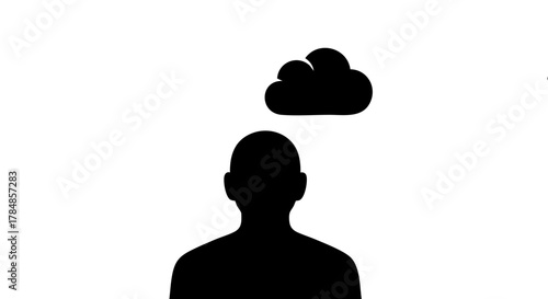 Person with a cloud over their head icon. Flat design vector illustration for thinking, mental health, or cloud computing concepts