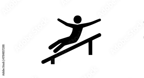 Warning icon of a person falling off a railing. Slip and fall accident symbol. Minimalist safety pictogram vector illustration