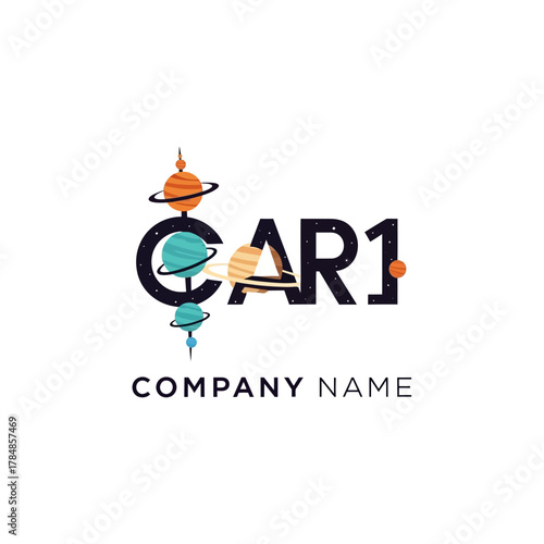 Creative space logo design with planets and company name for branding.