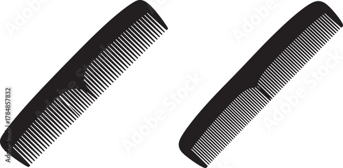 Two black hair combs silhouette against white background