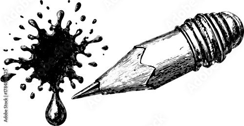 Pencil and ink splash vector illustration showcasing a detailed art representation. A creative set with a focus on drawing and sketch styles.