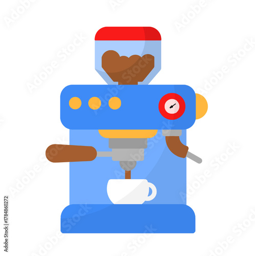 Blue Coffee Machine and White Cup Illustration Isolated on White Background