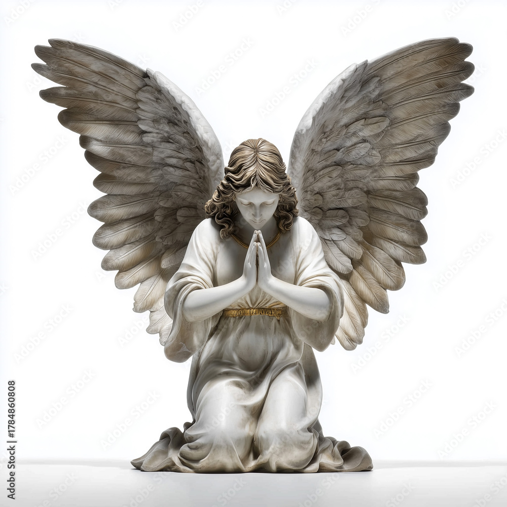 Fototapeta premium Majestic kneeling angel statue in prayer
