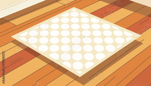 A polka dot pattern on a wooden floor. Flat design vector illustration. Abstract geometric background with warm colors