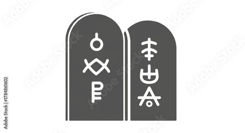 Commandment tablets glyph icon. Flat vector illustration of two stone tablets with ancient script. Symbol of law, religion, and history