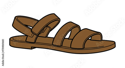 Vector illustration of a brown casual sandal. Flat design summer footwear icon. Fashion accessory graphic isolated on a white background.