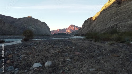 drone shot of sunrise in the tianshan mysterious grand canyon in xinjiang, china