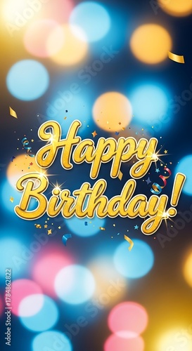 Happy birthday greeting card with bokeh background festive celebration