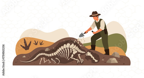 Discovering history: A paleontologist excavates a dinosaur skeleton at a fossil site