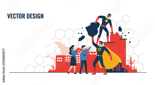 Superhero team cleaning pollution for a better environment and future generation