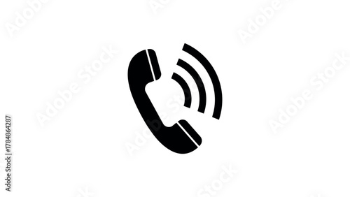 Black telephone receiver with sound waves icon call