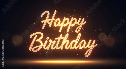 Happy birthday text neon glowing effect on dark background