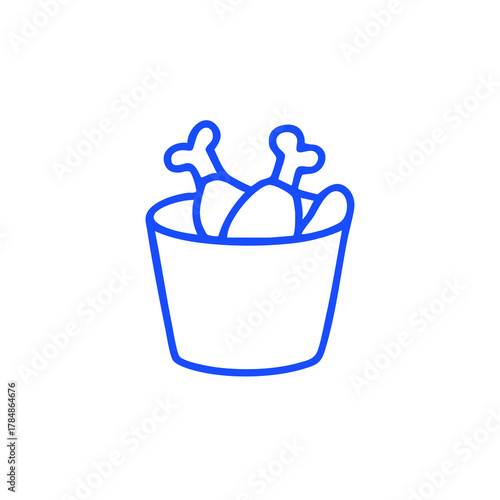 Blue outline bucket filled with chicken legs icon
