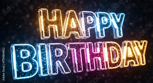 Happy birthday text neon sign graphic dark background celebration concept