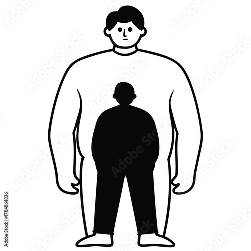 Small silhouette figure inside a larger outline figure