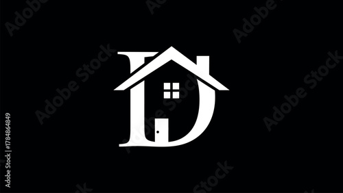 White house symbol integrated into letter D on black