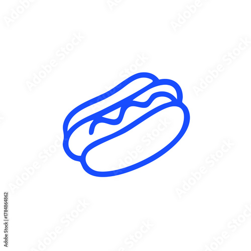 Blue line drawing of a hotdog