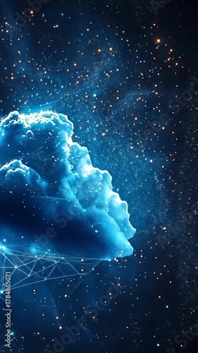 Explore a mystical cloud illuminated by stars in a vibrant night sky filled with cosmic beauty