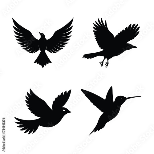 Flying Birds Silhouette Icon Set vector illustration