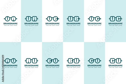 Letters UA AU UB BU UC CU Glasses Optic Logo, for optical company, eyewear stores, or spectacle brands