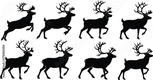 Deer silhouettes in motion, an elegant wild animal collection Vector