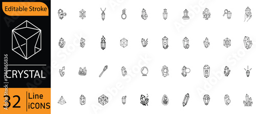 Collection of hand drawn crystal icons and symbols for design projects