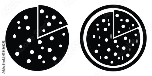 Two Sliced Pizza Silhouettes with Pepperoni & Cheese – Minimalist Black-and-White Food Icons with Cucumber Slice Vector