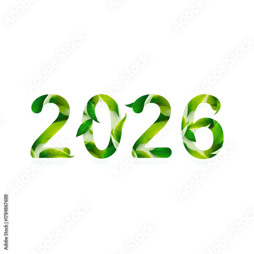 Green leafy numbers forming the year 2026 symbolizing growth and a fresh start