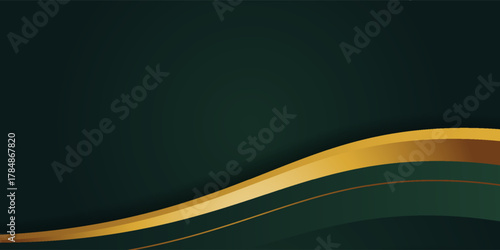 Abstract wavy luxury dark green and gold background. Graphic design element.
