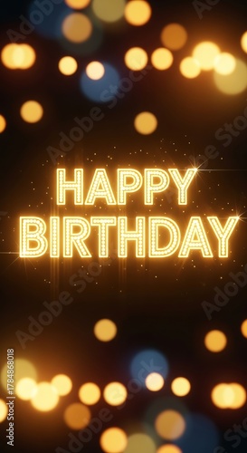Happy birthday text with glowing lights celebration background design